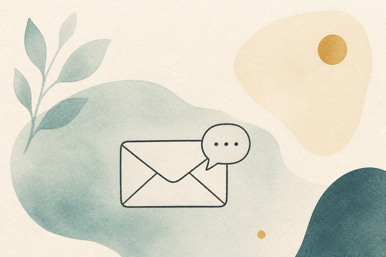Minimal watercolor illustration of a sealed envelope with soft teal wash, suggesting a confidential email enquiry.