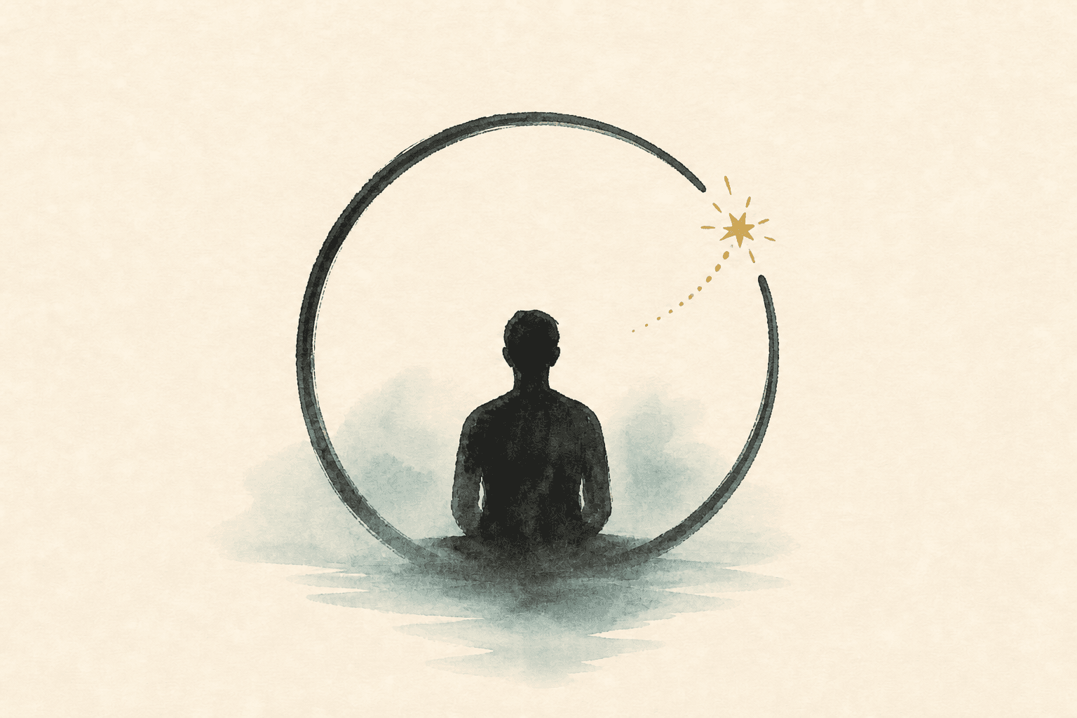 Minimal watercolor illustration of an almost-complete circle with a gap, suggesting the pull of near-misses, bonuses and fast results.